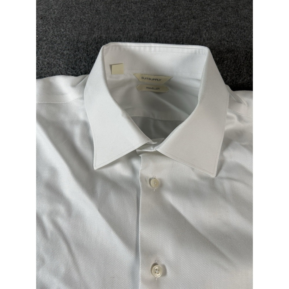 SuitSupply Dress Shirt Mens 45/17.75 Slim White Traveller Long Sleeve Button Up